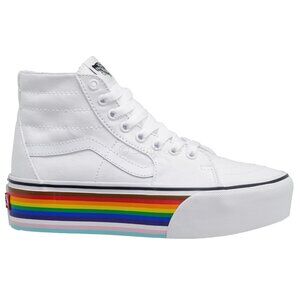 Vans White High-Top Platform Sk8 Sneakers Rainbow Stripe Size 9